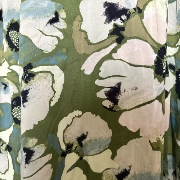 Free People Olive Green Floral A-Line Maxi Skirt with Cream Blooms - Picture 3 of 6